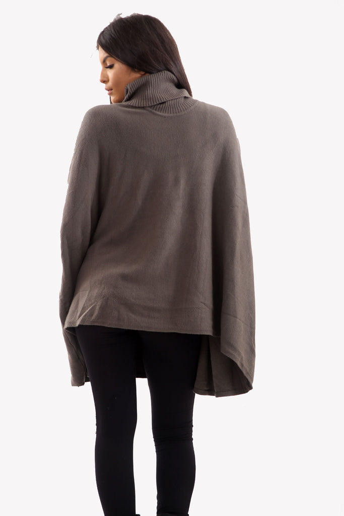 Cocoa Brown Roll Neck Batwing Oversized Soft Jumper