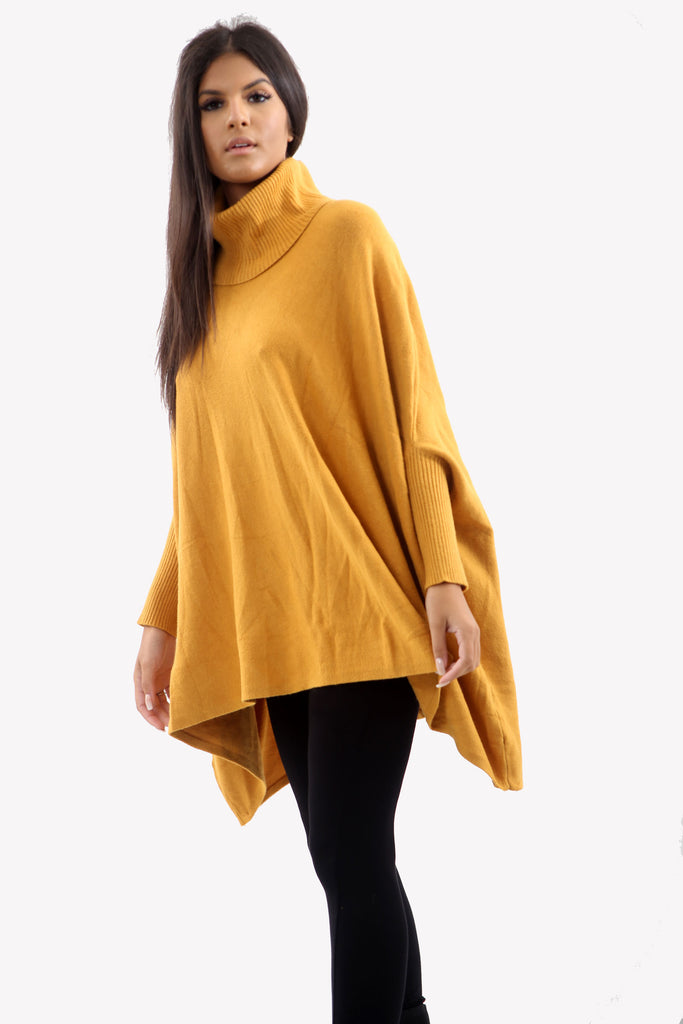 Mustard Roll Neck Batwing Oversized Soft Jumper