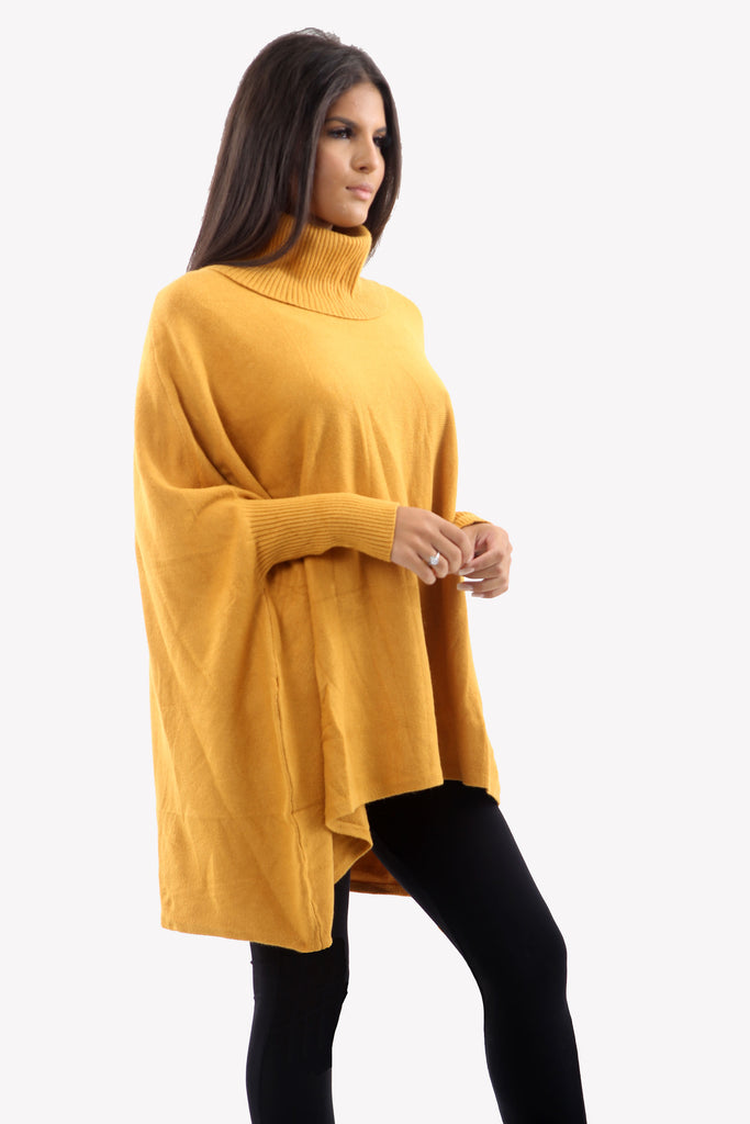 Mustard Roll Neck Batwing Oversized Soft Jumper