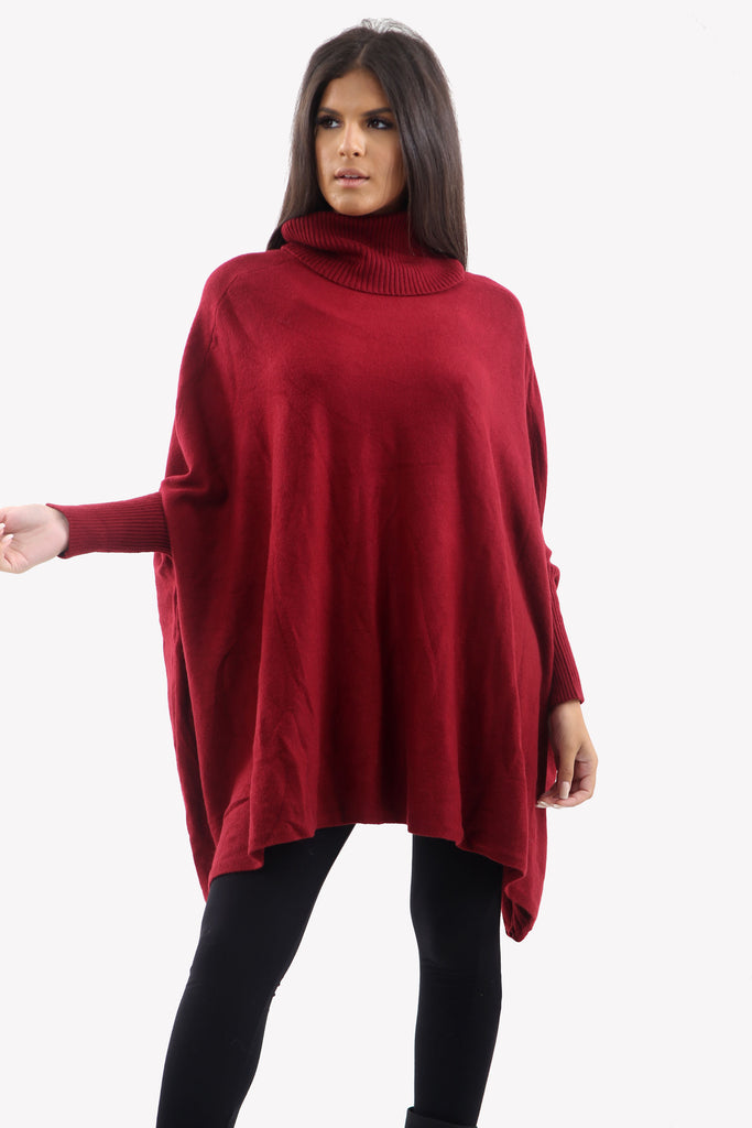 Wine Roll Neck Batwing Oversized Soft Jumper