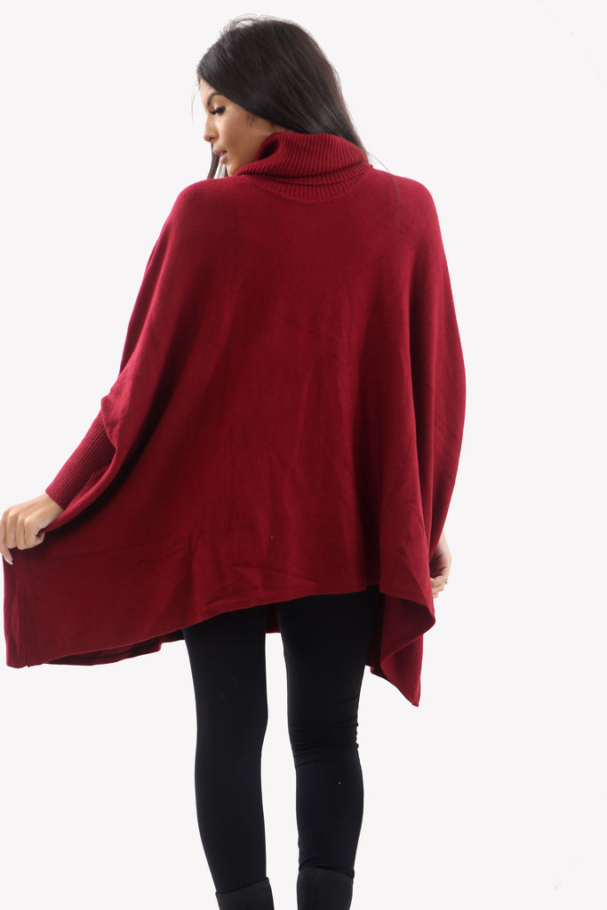 Wine Roll Neck Batwing Oversized Soft Jumper