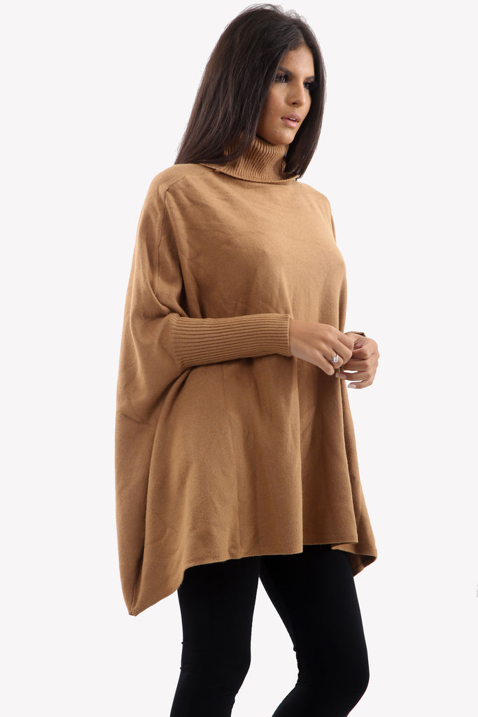 Camel Roll Neck Batwing Oversized Soft Jumper