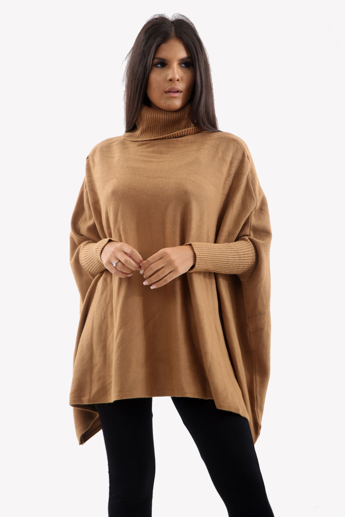 Camel Roll Neck Batwing Oversized Soft Jumper