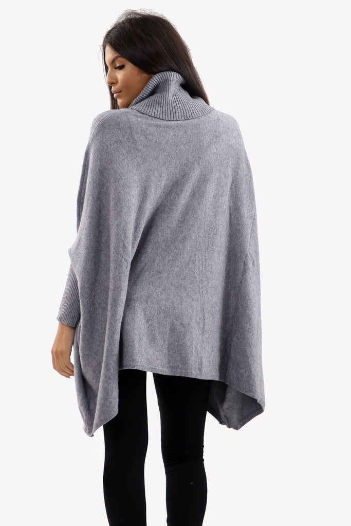 Grey Roll Neck Batwing Oversized Soft Jumper