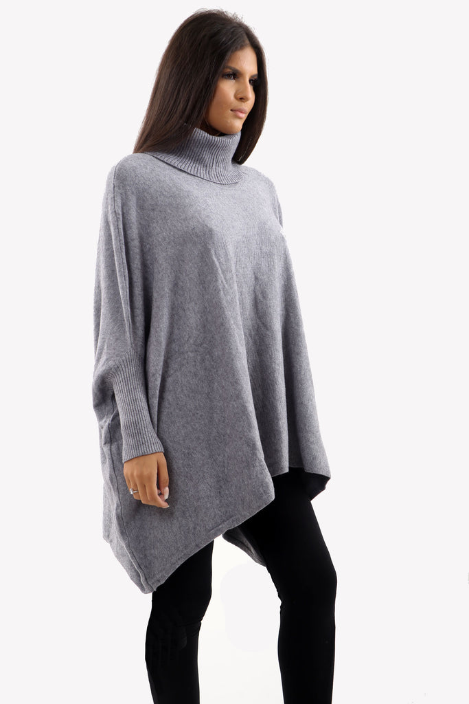 Grey Roll Neck Batwing Oversized Soft Jumper