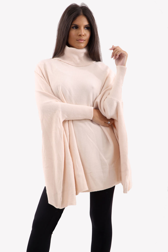 Pink Roll Neck Batwing Oversized Soft Jumper