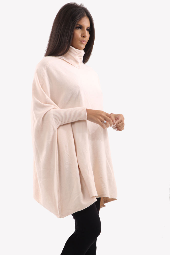 Pink Roll Neck Batwing Oversized Soft Jumper