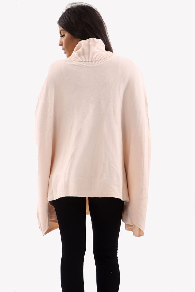 Pink Roll Neck Batwing Oversized Soft Jumper