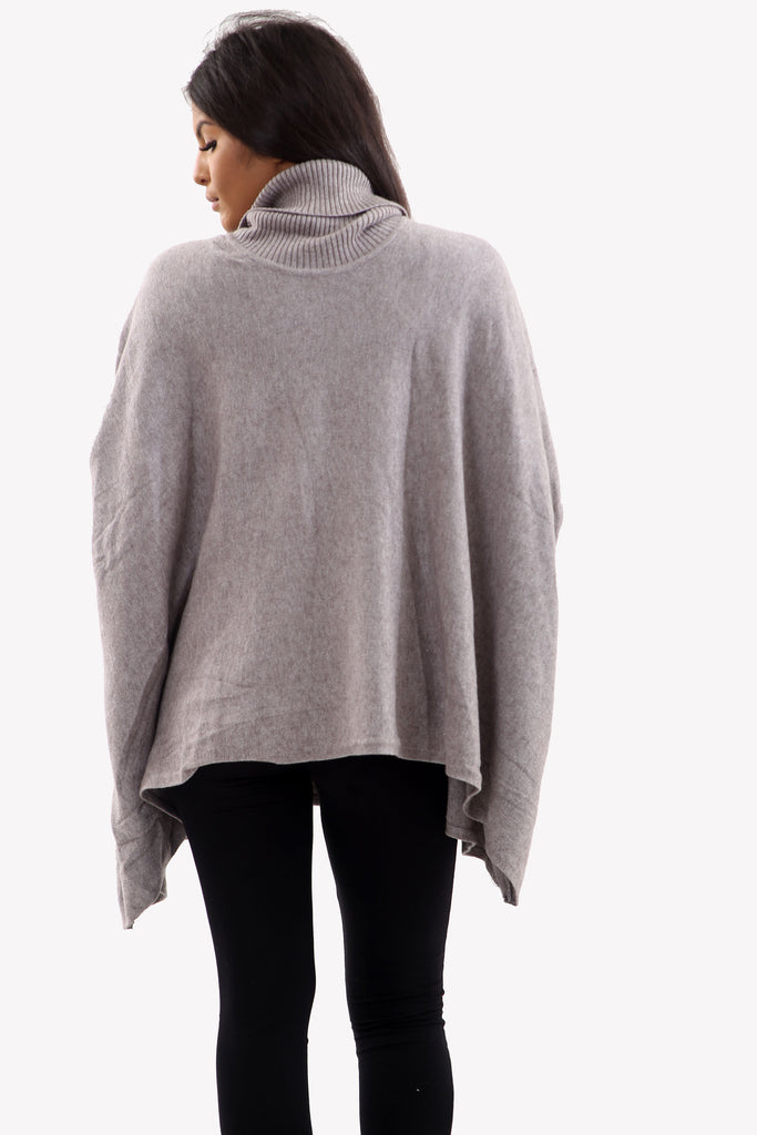 Warm Grey Roll Neck Batwing Oversized Soft Jumper