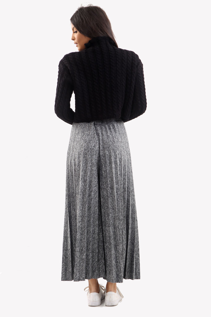 Charcoal Mixed Knit Wide Leg Pleated Culottes