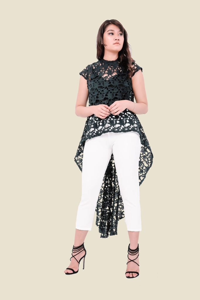 Black Short Front Lace Top