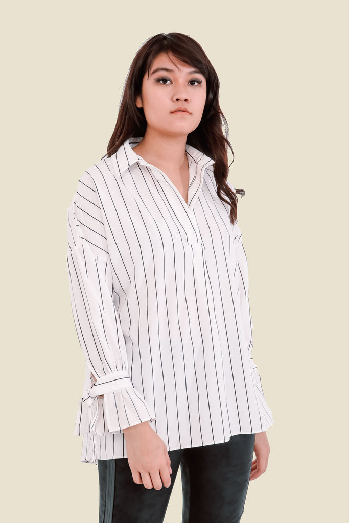 White Oversized Striped Top