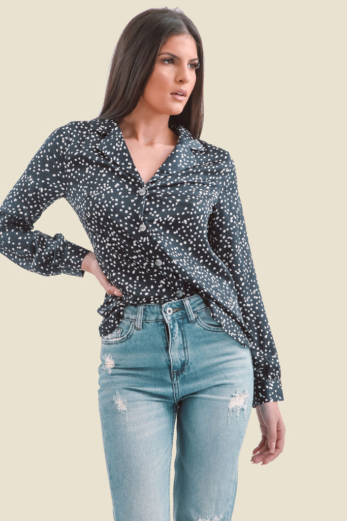 Navy Relaxed Silky Long Sleeve Shirt