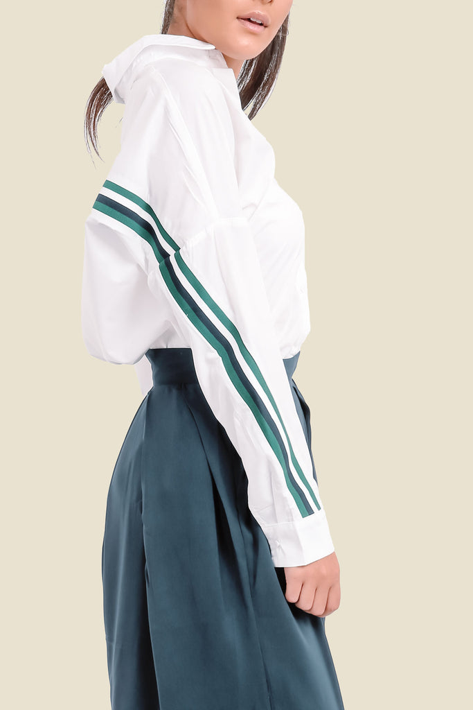 White Oversized Shirt With Side Stripe On Sleeves