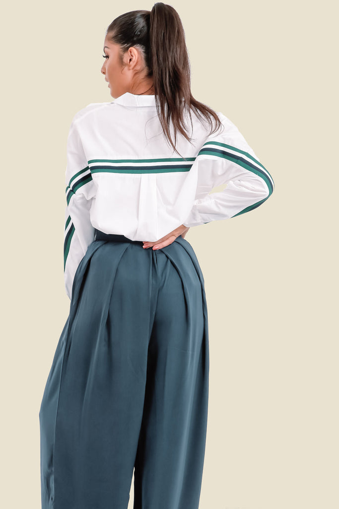 White Oversized Shirt With Side Stripe On Sleeves