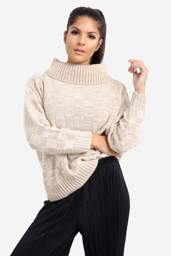 Beige Checkered Oversized Knit