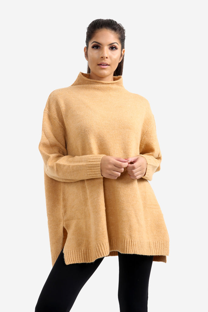 Mustard Oversized Jumper With Raised Collar