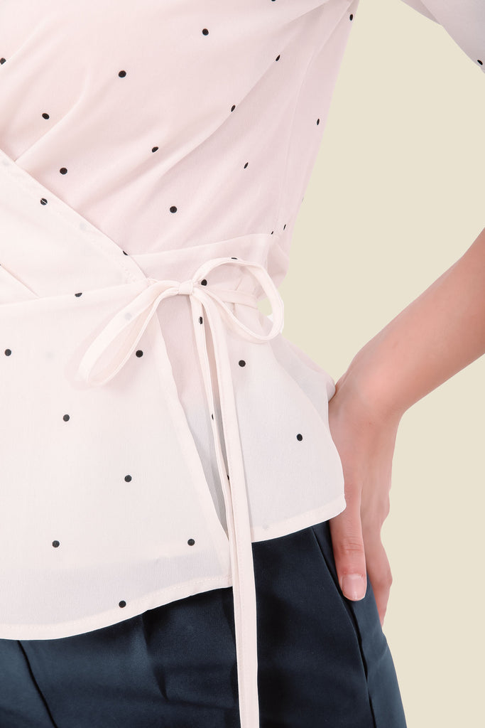Cream Polka Dot Wrap Top