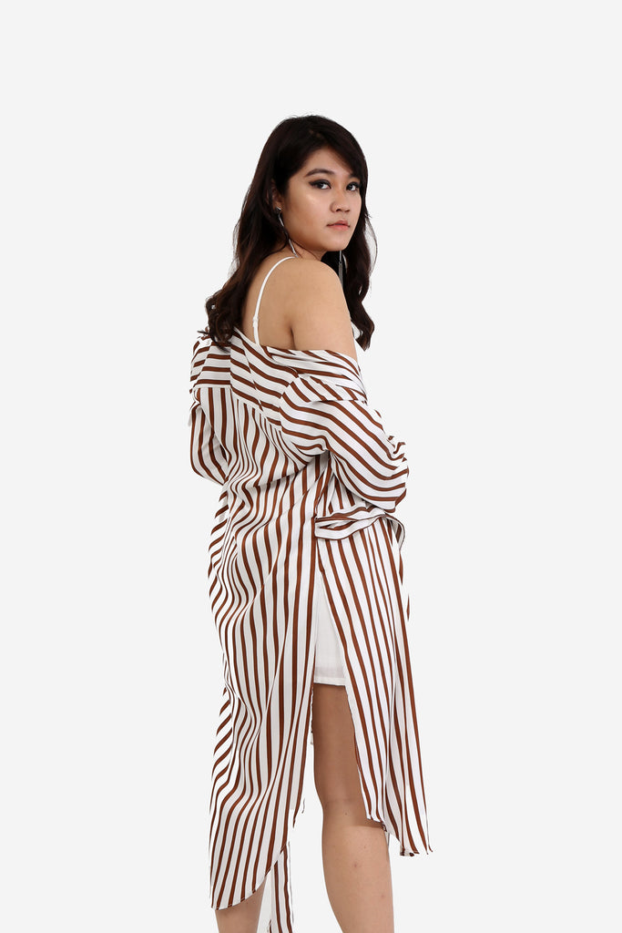 White Striped Maxi Kimono