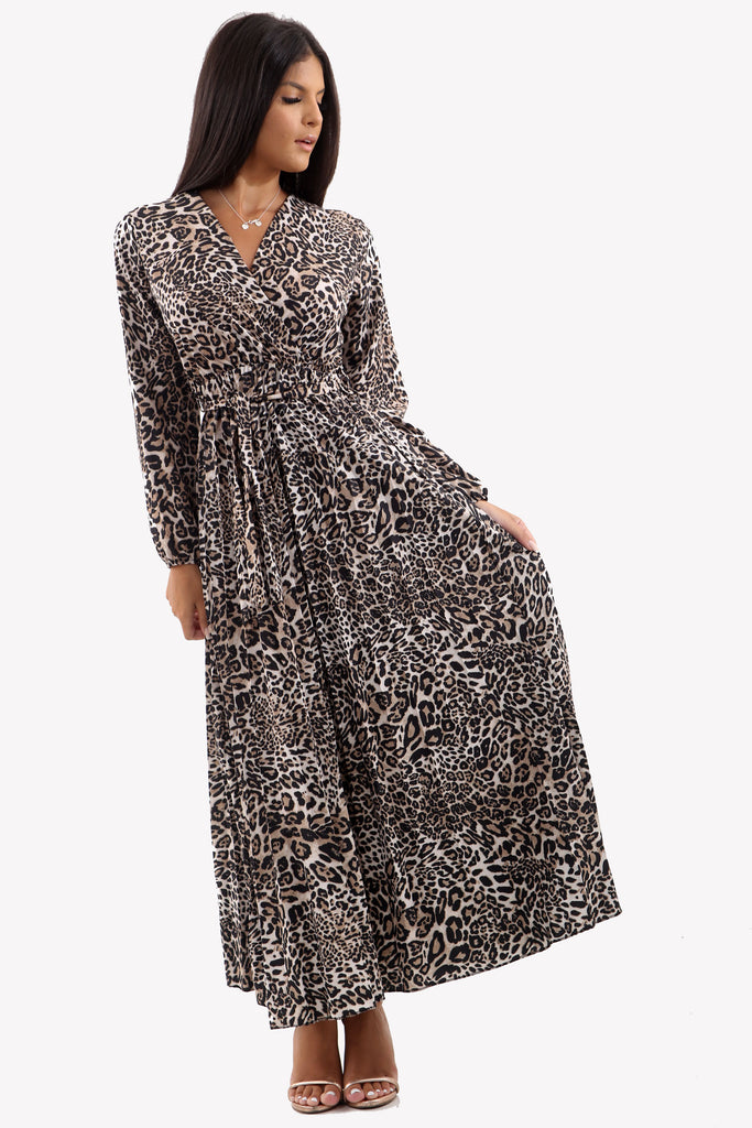 Long Sleeve Leopard Print Maxi Dress