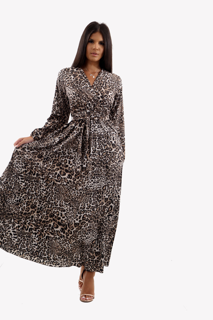 Long Sleeve Leopard Print Maxi Dress