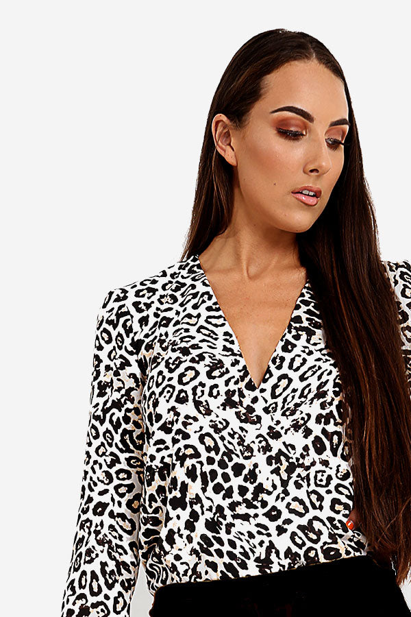 White Leopard Print Bodysuit