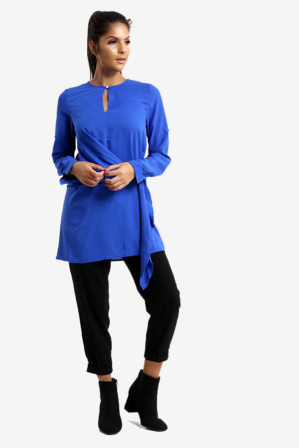 Royal Blue Long Side Tie Top