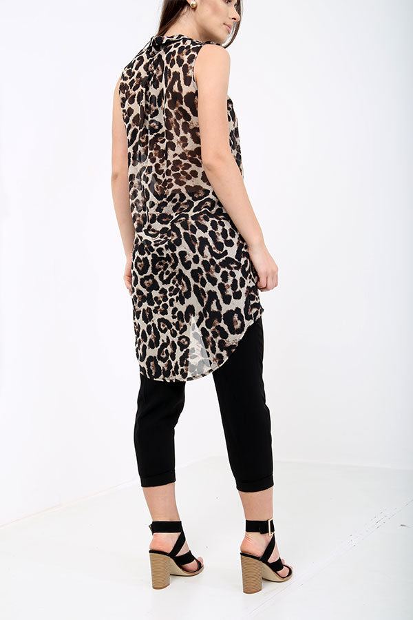 Sleeveless Leopard Print Long Shirt