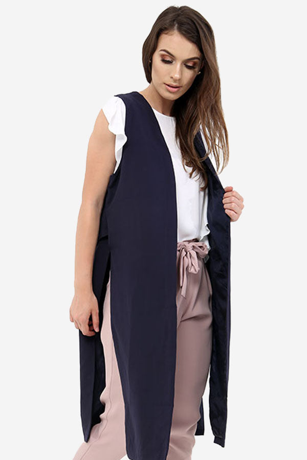 Navy Longline Sleeveless Jacket