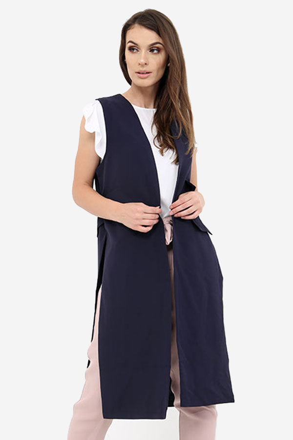 Navy Longline Sleeveless Jacket