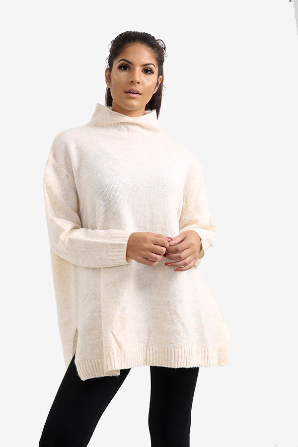 Vanilla Oversized Jumper With Raised Collar