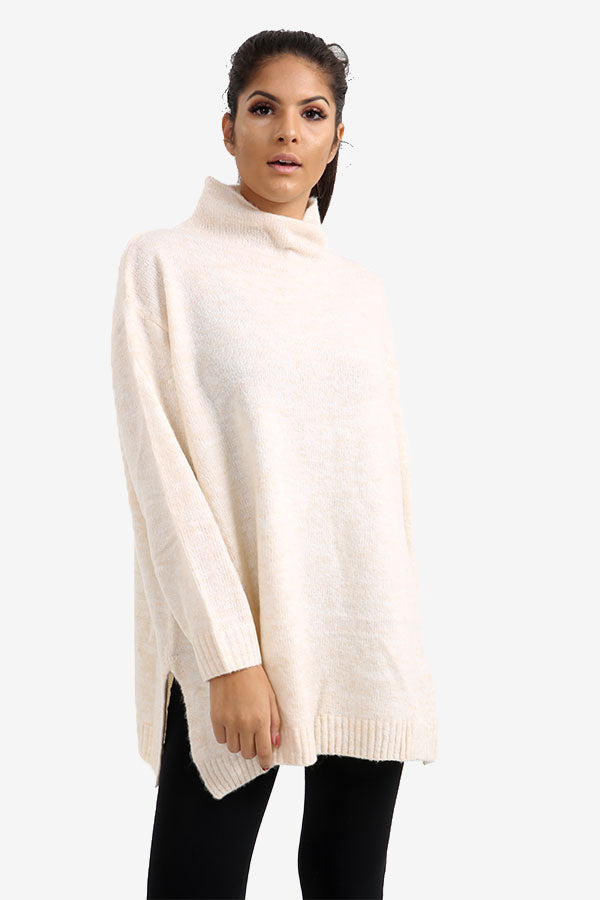 Vanilla Oversized Jumper With Raised Collar