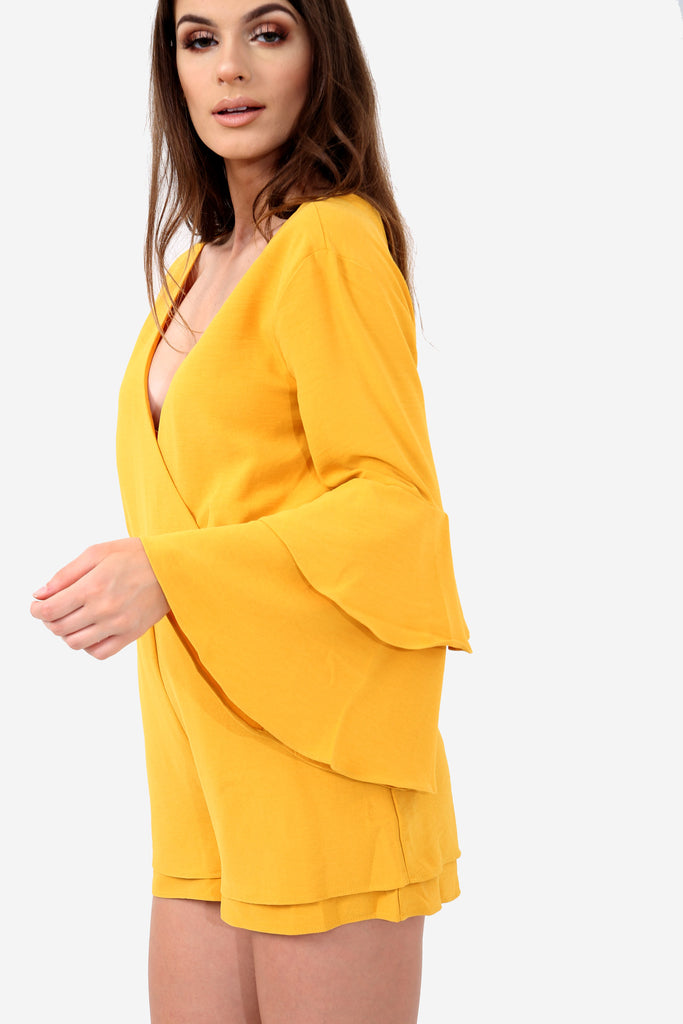 Mustard Flare Sleeve Playsuit