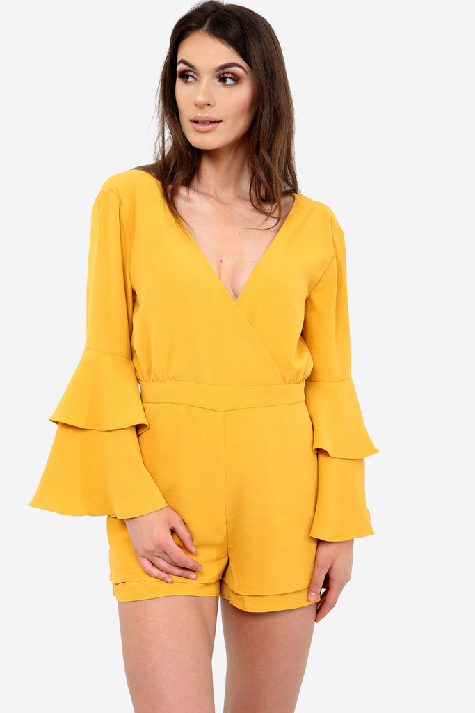 Mustard Flare Sleeve Playsuit