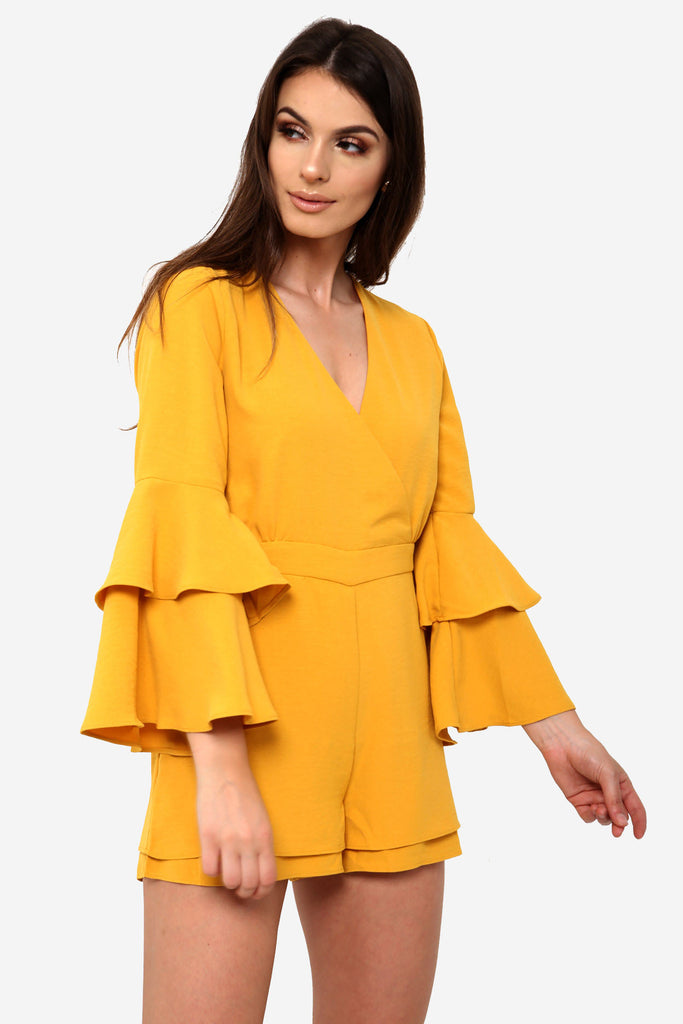 Mustard Flare Sleeve Playsuit