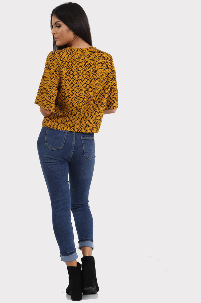 Mustard Polka Dot Boxy Crop Shirt