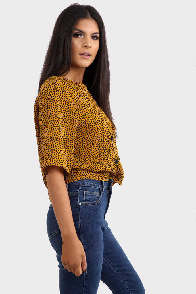 Mustard Polka Dot Boxy Crop Shirt