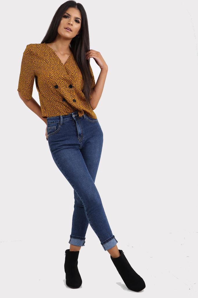 Mustard Polka Dot Boxy Crop Shirt