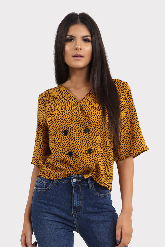 Mustard Polka Dot Boxy Crop Shirt