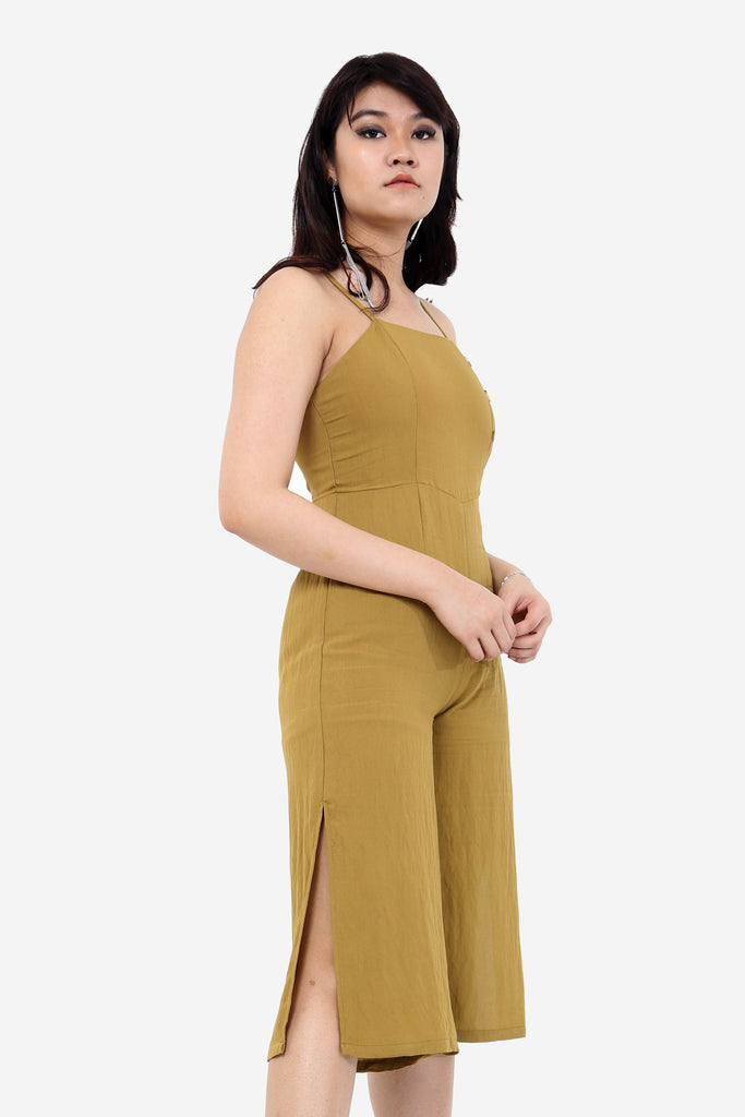 Olive Side Button Jumpsuit