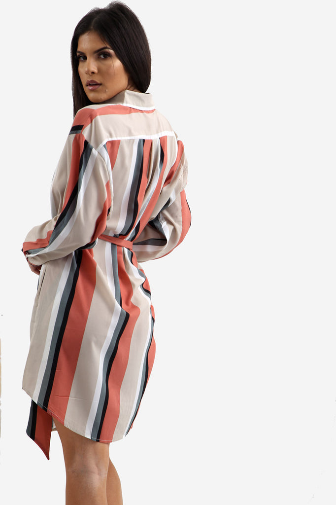 White Oversized Striped Shirt Dress