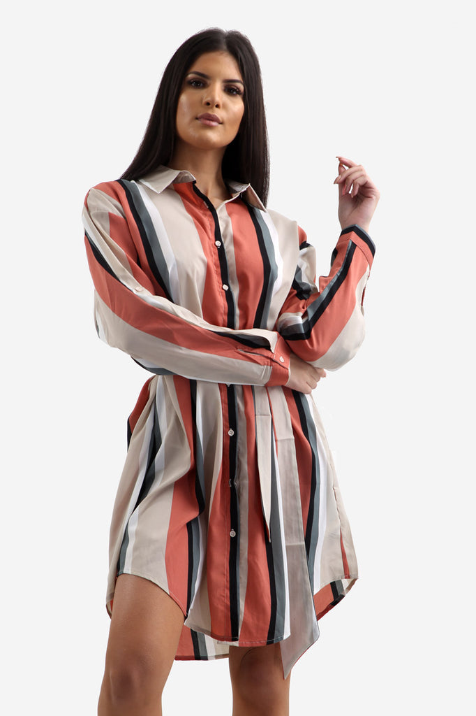 White Oversized Striped Shirt Dress