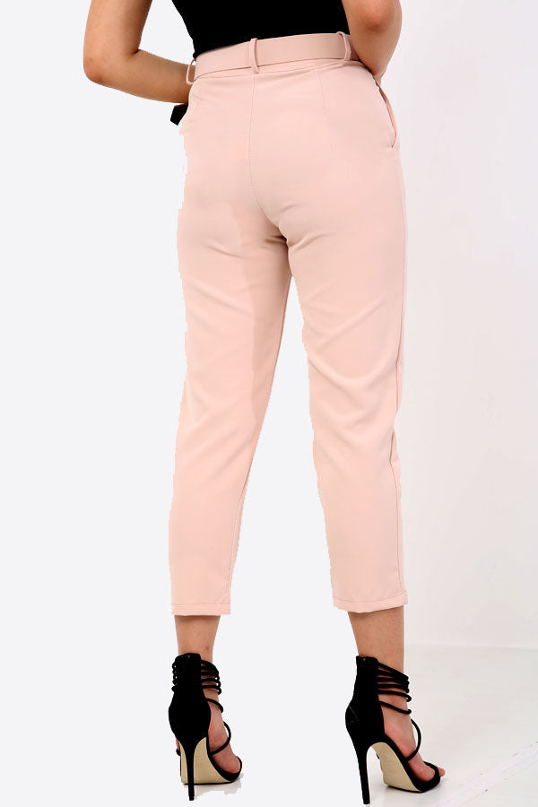 Blush Pink Slim Fit Belted Trousers