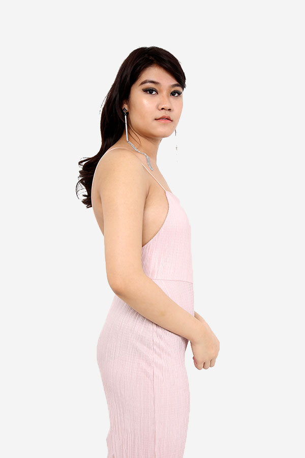 Pink Pleated Jumpsuit With Noodle Straps