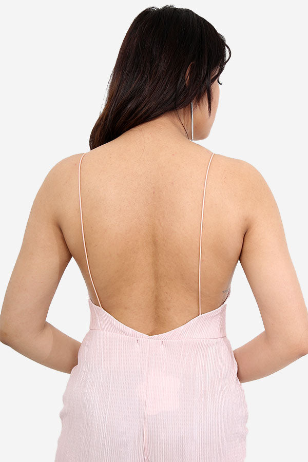 Pink Pleated Jumpsuit With Noodle Straps