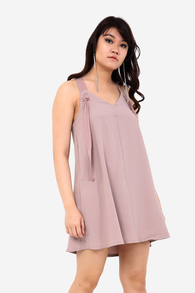 Pink Tie Neck Short Shift Dress