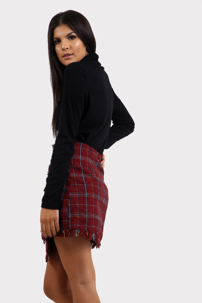 Red Plaid Wrap Checkered Skirt