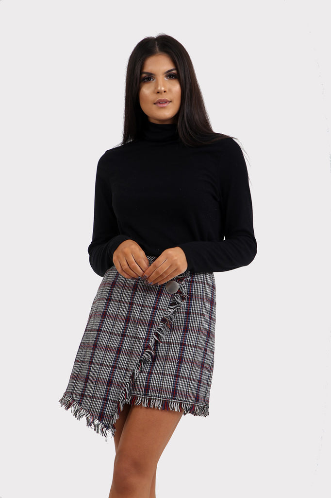 Grey Plaid Wrap Checkered Skirt