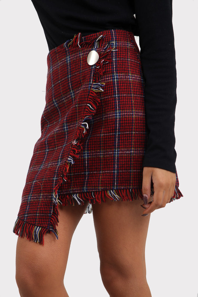 Red Plaid Wrap Checkered Skirt