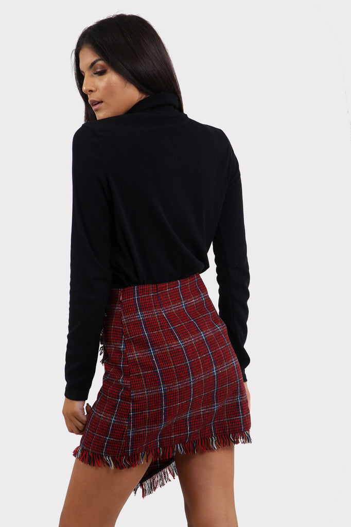 Red Plaid Wrap Checkered Skirt